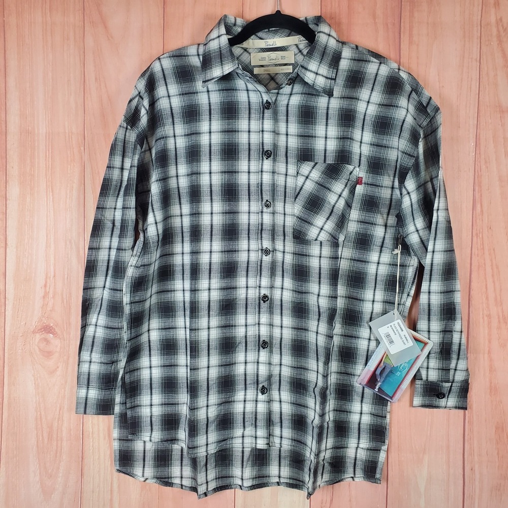 Purnell Boyfriend Shirt Womens Small Black White Plaid Cotton Button Up Workwear